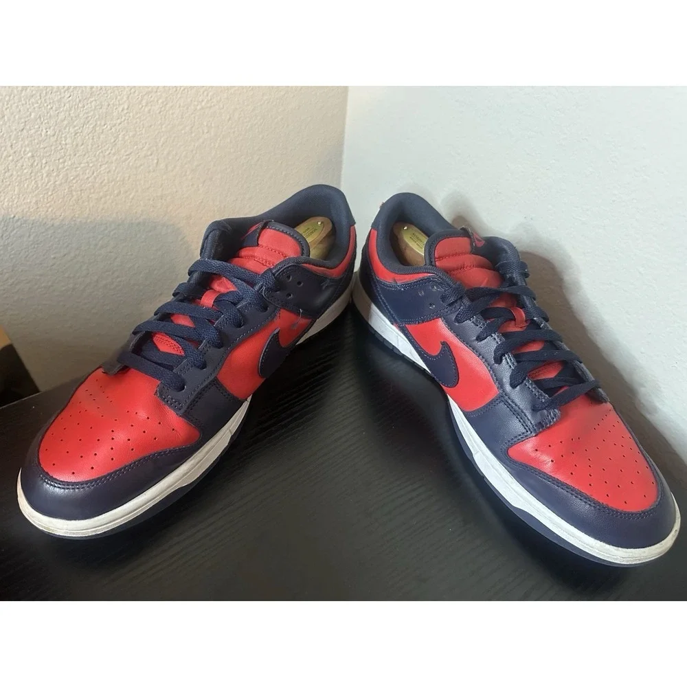 Size 12 - Nike Dunk Low Retro University Red White Obsidian Blue Shoes Mens